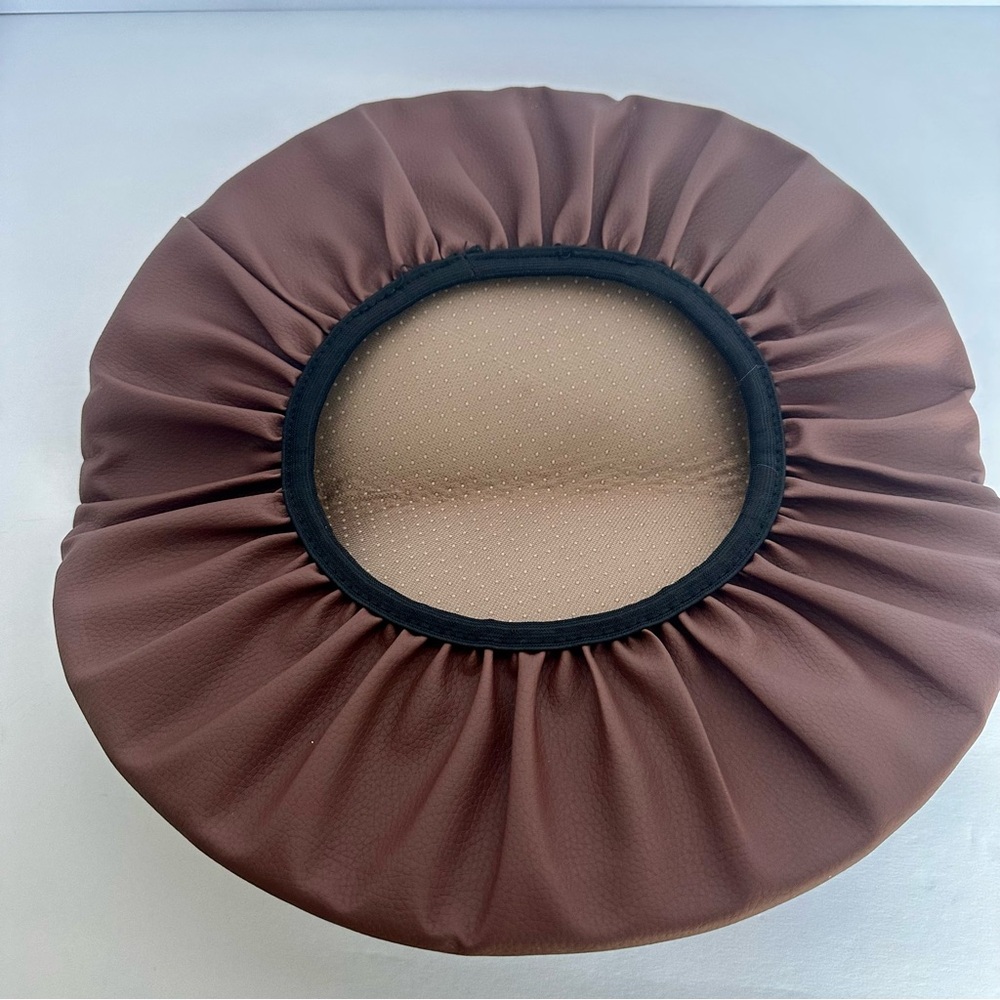 NWOT TFlower Bar Round Faux Leather Coffee Color Brown 13” Inch Slip Seat Cover - Picture 8 of 12